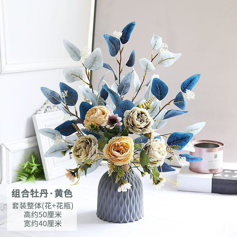 Elegant Faux Flower Arrangement - Lifelike Decorative Piece for Living Room | Luxurious Home Décor in Mediterranean Style