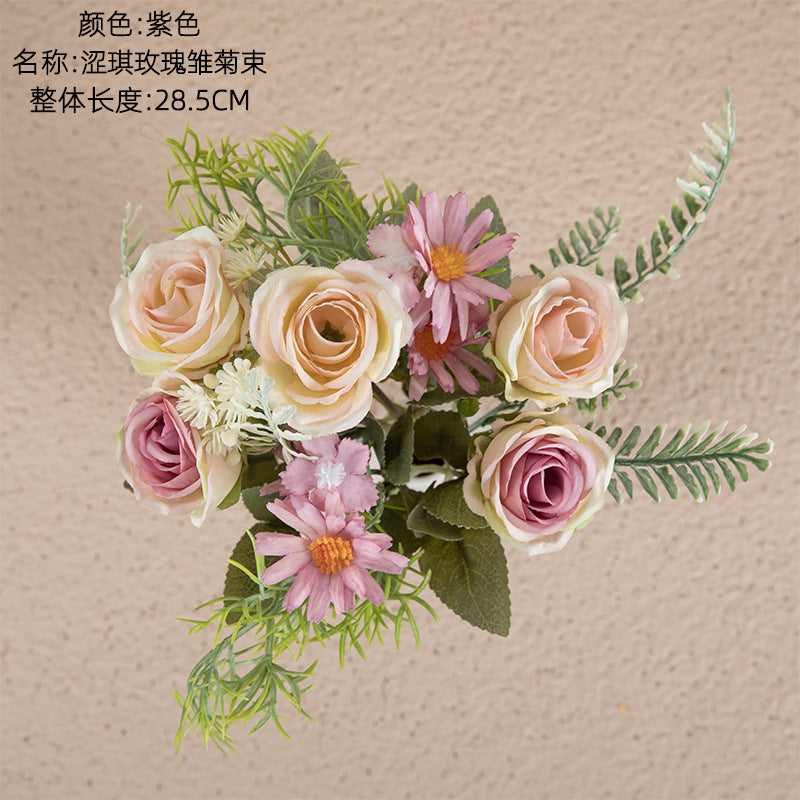 Charming Rose and Daisy Bouquet for Home Decor | Elegant Faux Flowers for Weddings and Events - Perfect for INS Aesthetic | Model MW66794