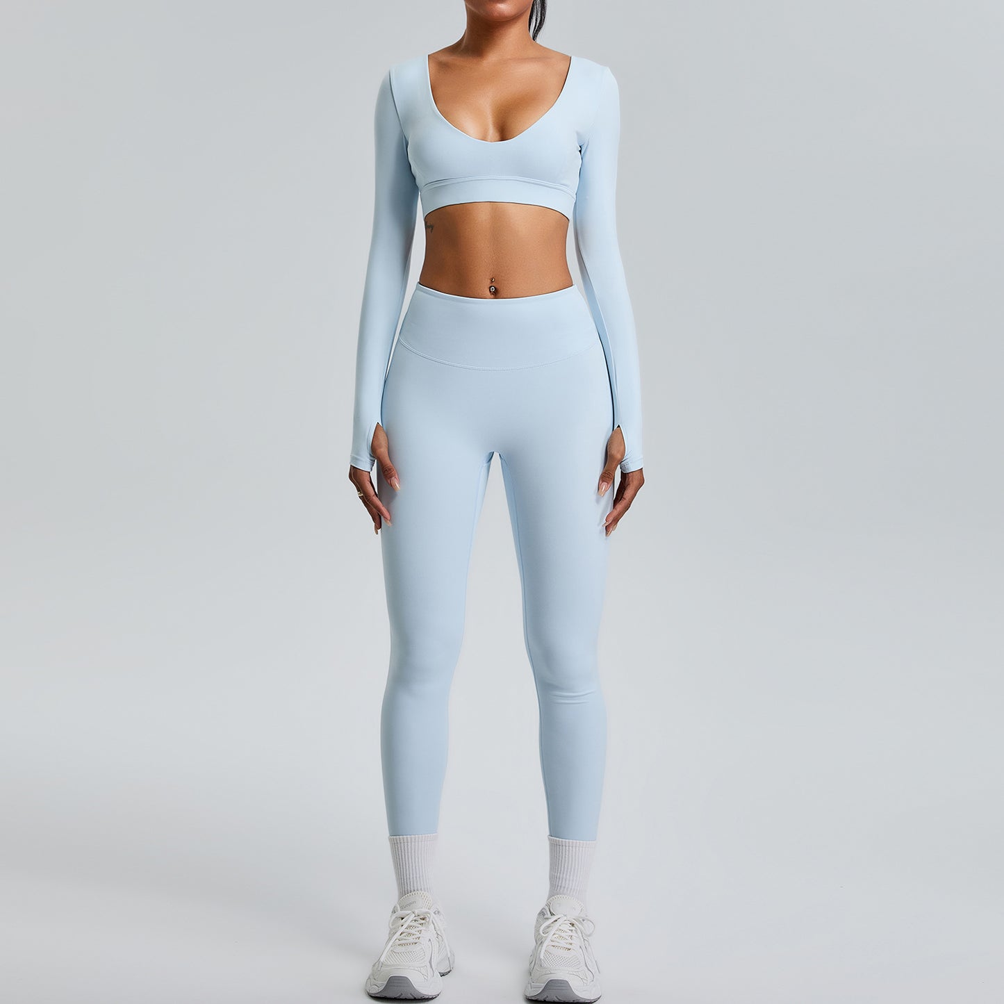 Elevate Your Workout with Our Luxurious V Neck Long Sleeve Yoga Set for Women Peach Lift Activewear for Comfort and Style