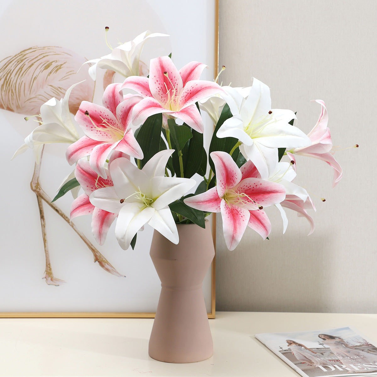 7-Head Artificial Lily Flower Arrangement for Weddings and Home Decor - Stunning Indoor Decoration Piece