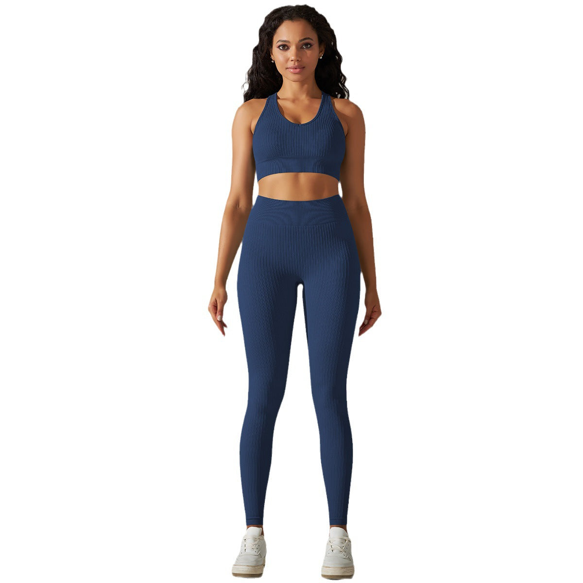 Seamless Ribbed Sports Bra and High Waisted Tummy Control Leggings Set for Yoga Workout Sessions and Everyday Comfort