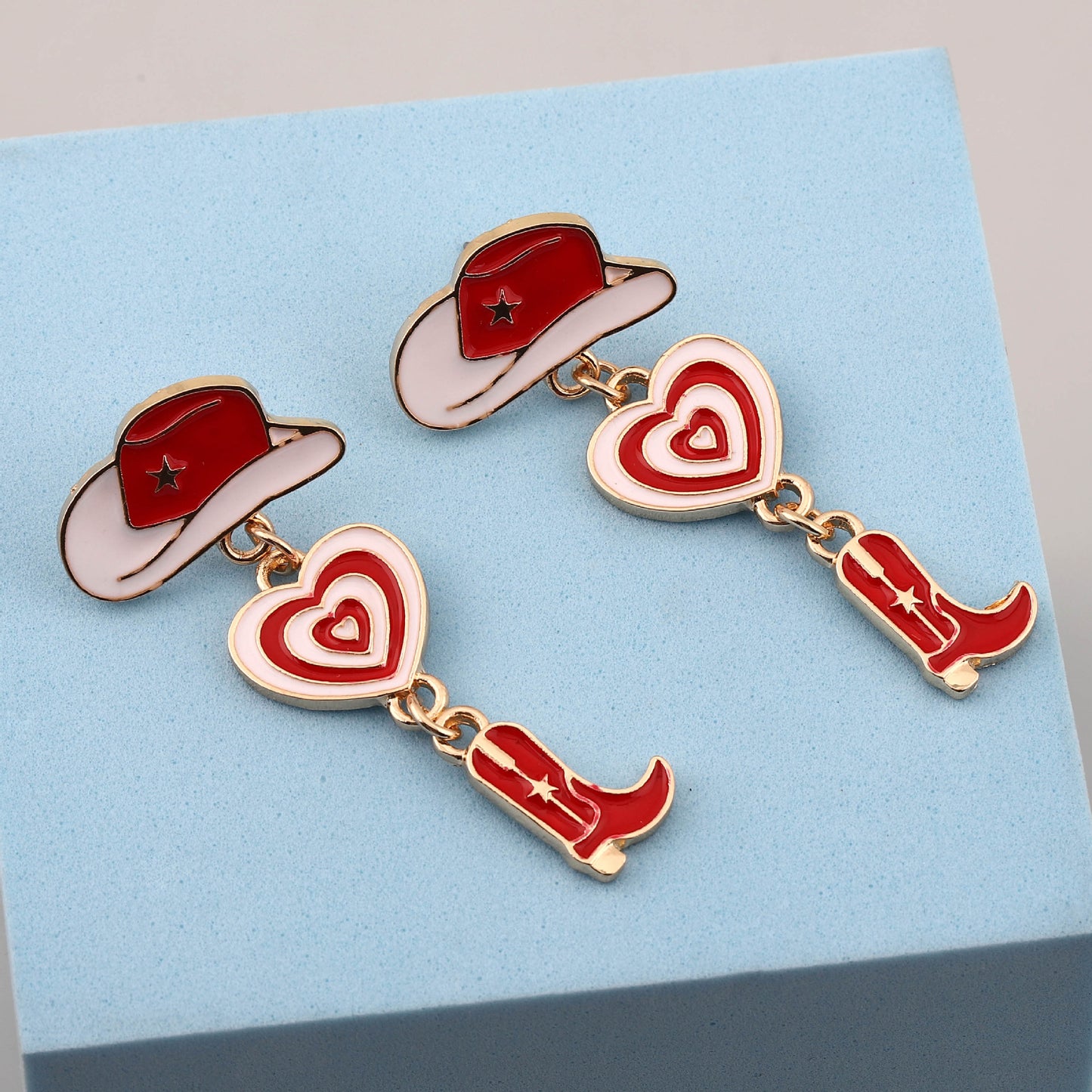 Trendy Creative American Girl Drop Oil Earrings with Heart-Shaped Boots and Multi-Layered Patches - Perfect Fashion Accessories for Any Occasion!