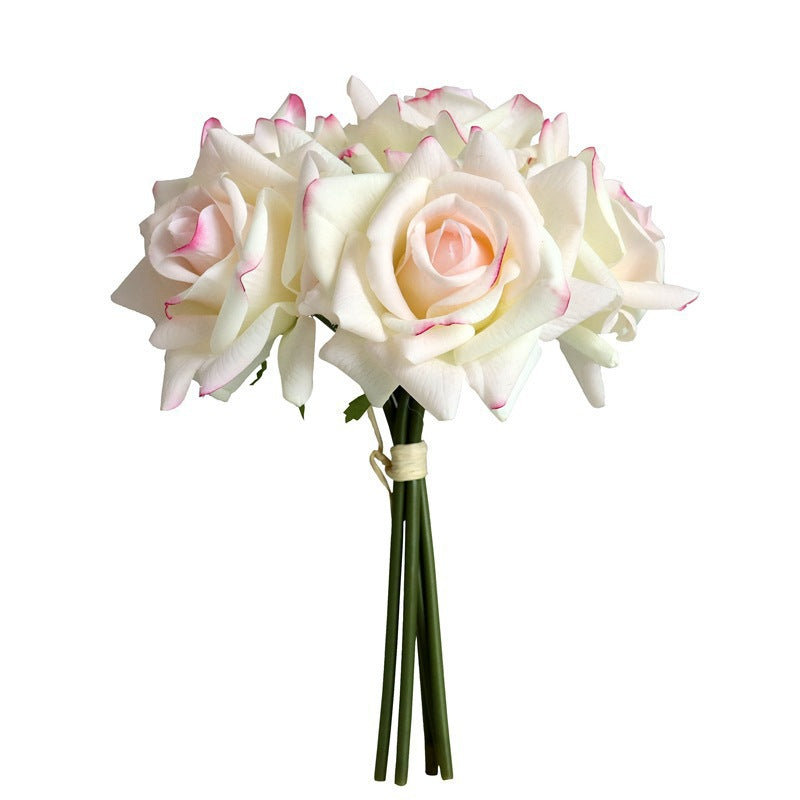 Luxurious 5-Head Silk Rose Flower Arrangement - Realistic Touch, Perfect for Home Décor, Living Room Accent, and Indoor Display