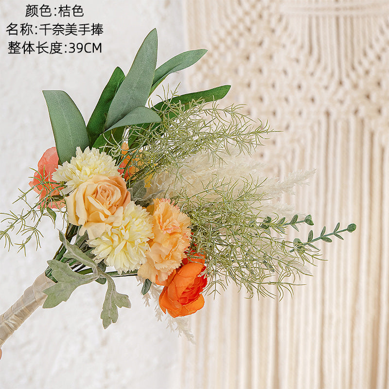 Elegant Handheld Flower Bouquet for Brides - Realistic Faux Floral Greenery for Wedding Decor - INSMW99324