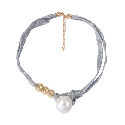 Elegant High-End Pearl Pendant Necklace with Sheer Gray Tulle - Luxurious Chic Design for Women