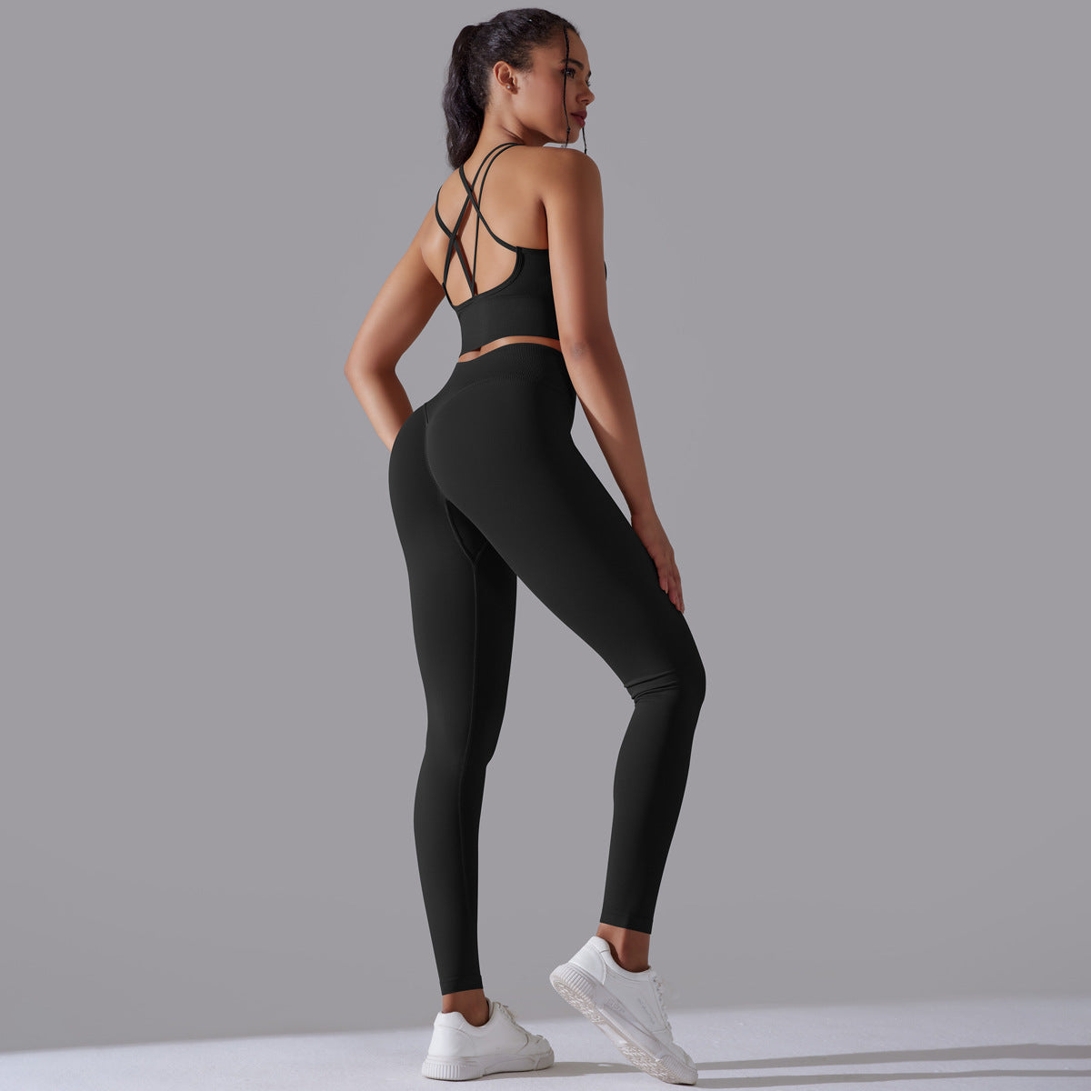 High Waisted Peach Butt Lifting Leggings and Sports Bra Set Ideal for Yoga Running and Gym Workouts