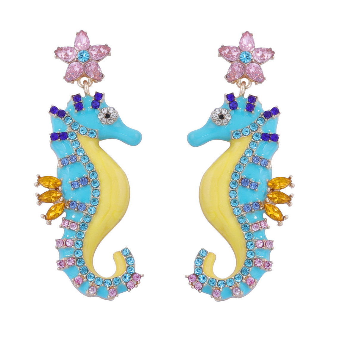 Chic Personality-Driven Lightweight Luxury Cute Seahorse Alloy Earrings with Sparkling Rhinestone Inlay - Perfect for Any Occasion!