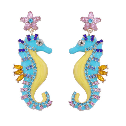 Chic Personality-Driven Lightweight Luxury Cute Seahorse Alloy Earrings with Sparkling Rhinestone Inlay - Perfect for Any Occasion!