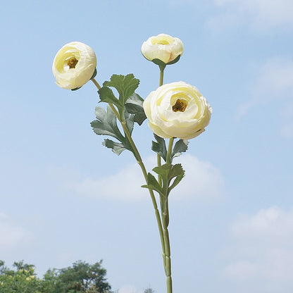 Realistic Faux Peony and Ranunculus Flower Stem - 3-Headed Soft Bloom for Home Décor, Weddings, Hotels, and Photography