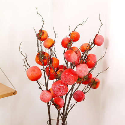 Realistic Artificial Persimmon Branch with 7 Fruits - Perfect for Home Decor, Hotels, and Retail Spaces - Luxurious and Exquisite Design for a Touch of Elegance