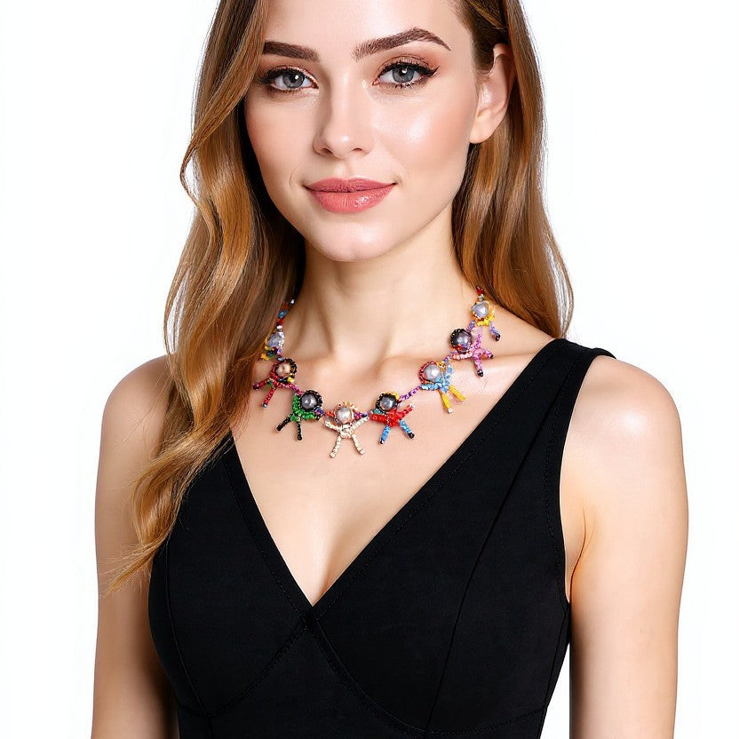 Unique Handmade Cartoon 3D Figurine Pearl-Inspired Charm Women's Choker Chain – Trendy & Whimsical Design for Standout Style