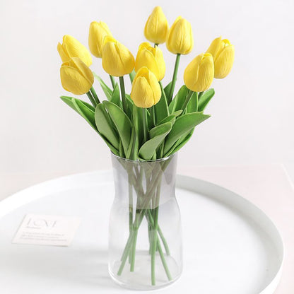 Elegant Realistic Tulip Faux Flowers Arrangement - Stunning Home Décor Piece for Living Room, Dining Table Floral Art, Perfect for Photography Props and Events