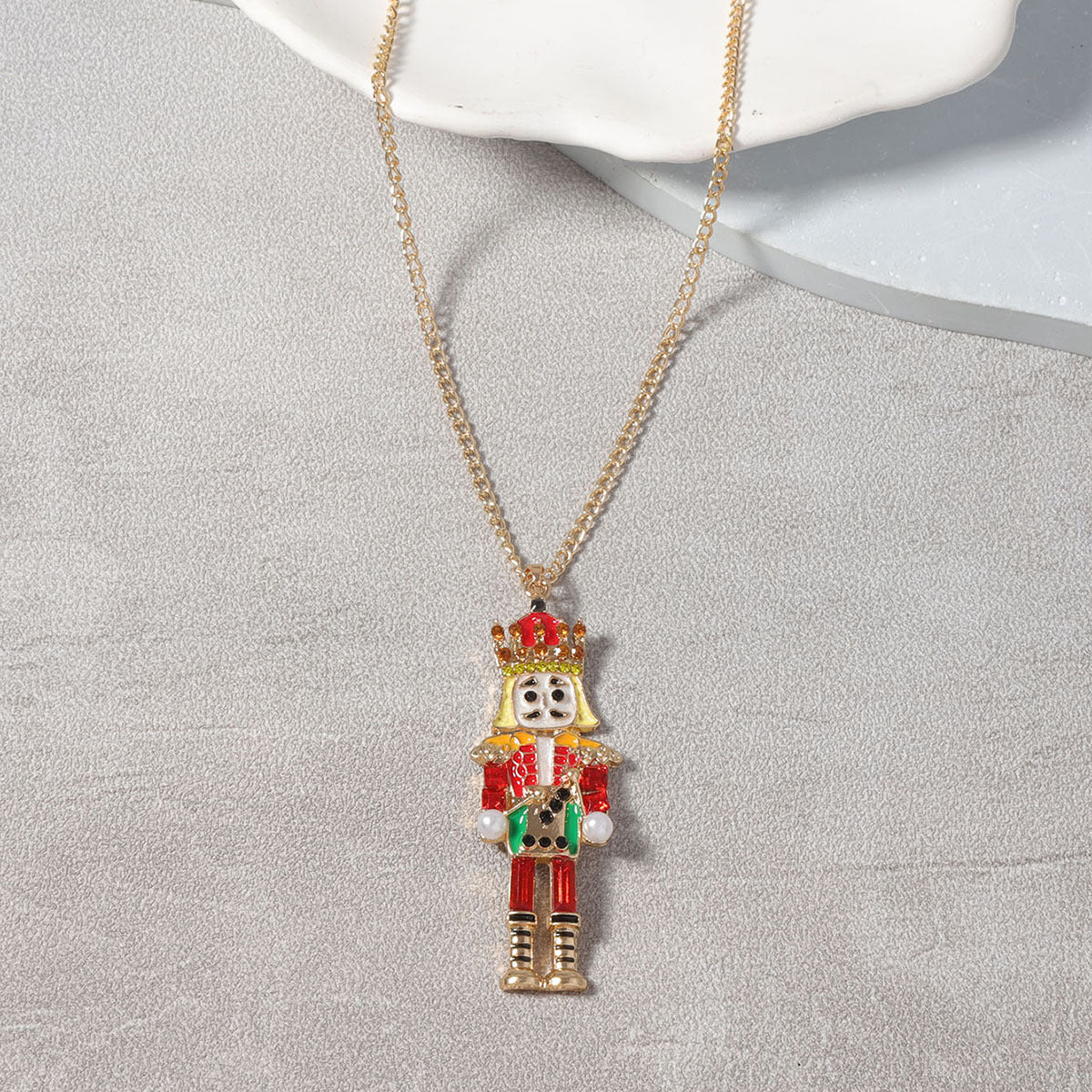 Creative Cartoon Alloy Drip Oil Nutcracker Soldier Pendant Necklace with Zirconia Stones - Versatile Everyday Accessory for Unique Style