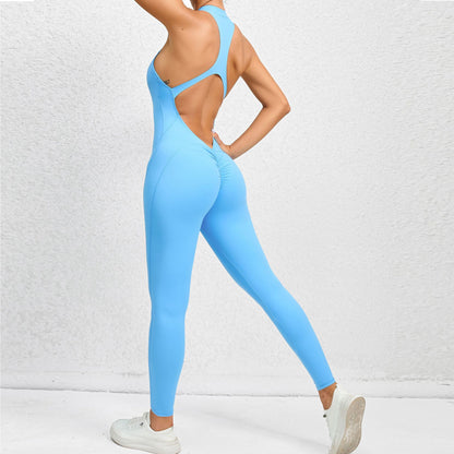 All in One Zippered Yoga Jumpsuit with Hollow Back Design for Running and Fitness and Comfortable Yoga Bodysuit