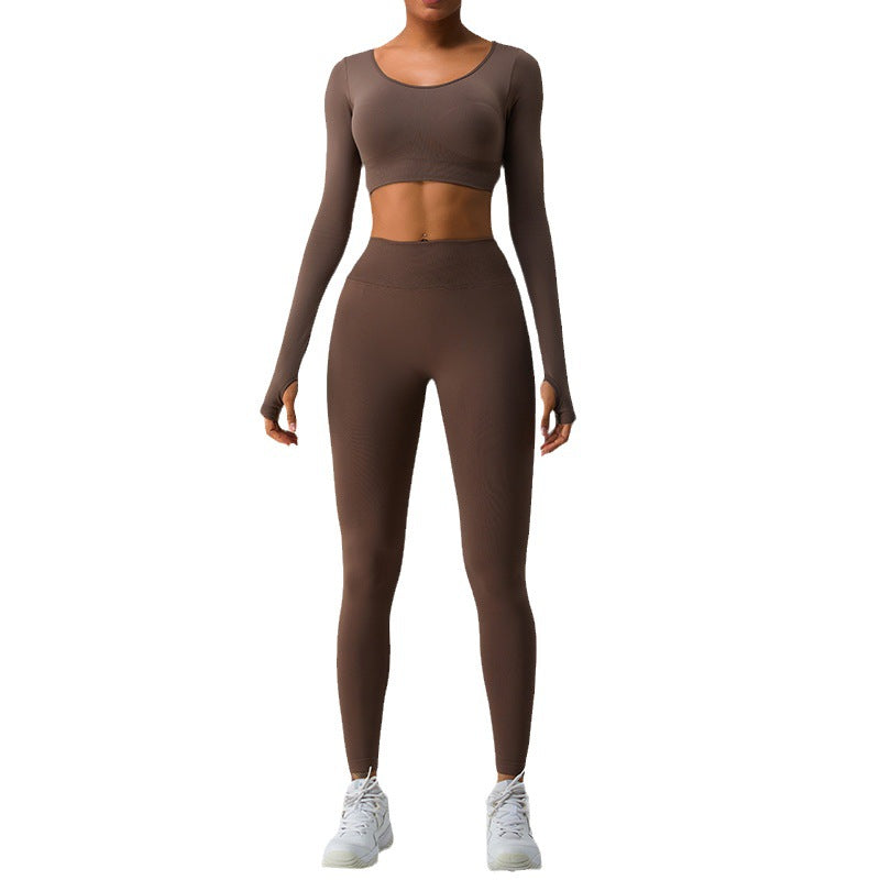 Fall Winter Long Sleeve Yoga Set for Women Seamless Cross Back Design Peach Butt Lifting Yoga Pants for Comfort and Style