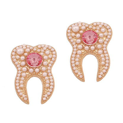 Trendy Unique Personality Design Pearl Earrings for Women with Colorful Rhinestone-Studded Alloy Detail – Perfect for Elevating Any Outfit