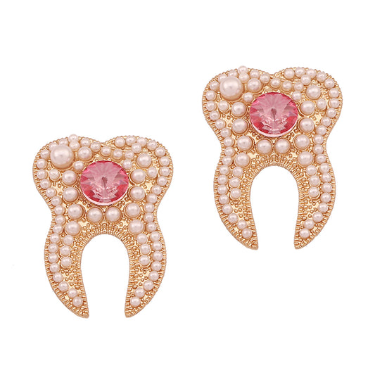 Trendy Unique Personality Design Pearl Earrings for Women with Colorful Rhinestone-Studded Alloy Detail – Perfect for Elevating Any Outfit