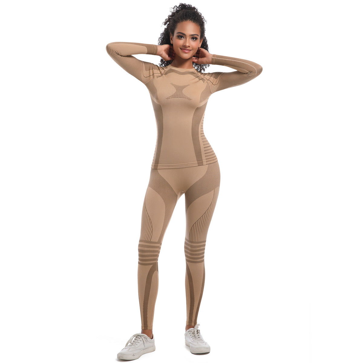 Breathable Knitted Long Sleeve Ski Suit and Leggings Set for Women for Outdoor Running and Cycling Moisture Wicking Slim Fit Design