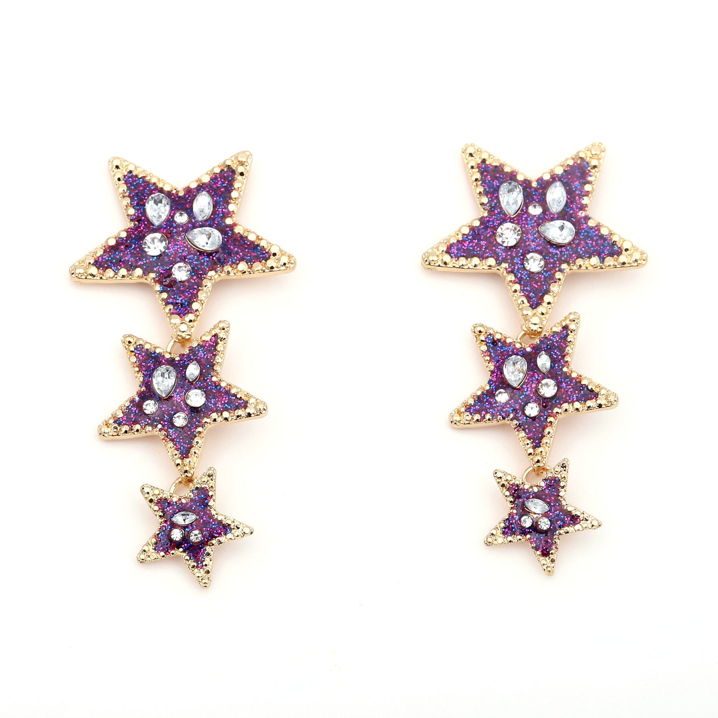 Stylish Statement Long Drop Earrings | Unique Alloy Five-Point Star Design with Sparkling Crystals for Glamorous Looks