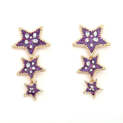 Stylish Statement Long Drop Earrings | Unique Alloy Five-Point Star Design with Sparkling Crystals for Glamorous Looks