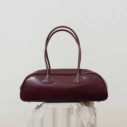 Chic Korean Style Vintage Bowling Bag Versatile Genuine Leather Shoulder and Underarm Bag with Spacious Capacity for Every Occasion