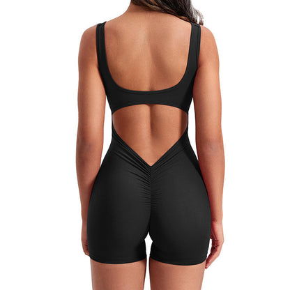 Summer Women's Yoga Bodysuit High Waisted Butt Lifting Fitness Outfit with Open Back for Dance Running and Gym Workouts