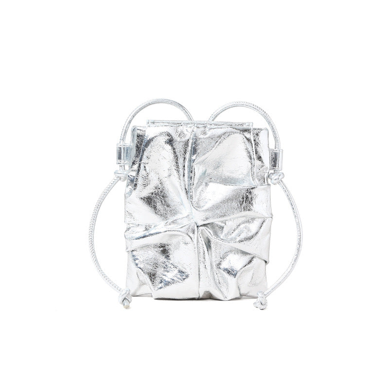 Elegant Spring Summer Genuine Leather Wrinkled Crossbody Bag for Women Unique Mini Design Minimalist Grain Cowhide Shoulder Bag