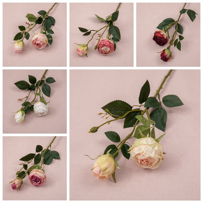 Stunning Double-Headed Focused Edge Rose Branch - Realistic Faux Flowers for Home Décor and Wedding Celebrations - Perfect for INS Trendy Aesthetic - MW52001