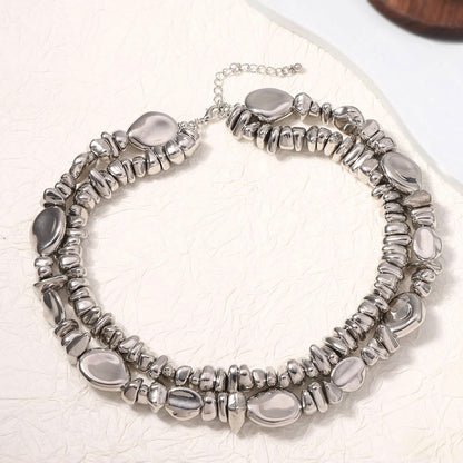 Chic Minimalist Statement Double-Layered Geometric Silver-Plated Necklace – Unique and Elegant Design for Exquisite Layering