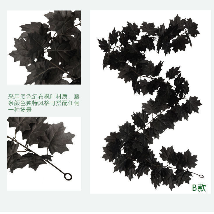 Elegant Black Maple Leaf Vines for Halloween Party Home Decor - Realistic Faux Maple Leaf Garland for Spooky Seasonal Celebrations