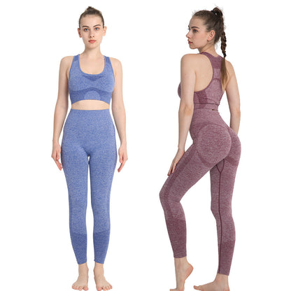 Seamless Two Piece Set for Women Dot Patterned Peach Butt Long Pants with Cross Back Sports Bra for Gym Yoga and Fitness