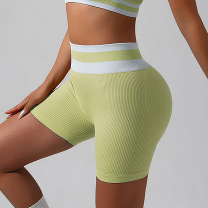 Women's Knitted Yoga Set Sports Bra High Waisted Peach Butt Shorts for Fitness and Comfort