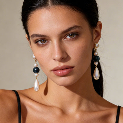 Elegant French Vintage Pearl Tassel Earrings for Women - Exquisite Luxury Statement Jewelry with Unique and Bold Design