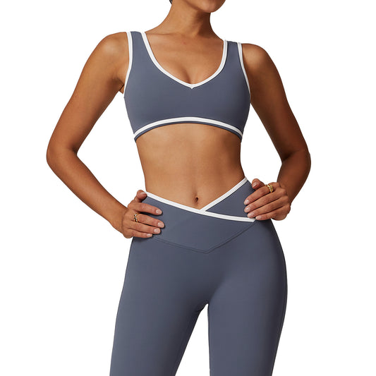 Color Block Wide Straps Sports Bra for Women High Impact Support Yoga Top and Outdoor Fitness Wear for Active Lifestyles 8843