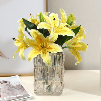 Stunning 3-Head Artificial Lily Flower Bouquet - Perfect Home Decor for Living Rooms, Dining Tables, and Outdoor Displays