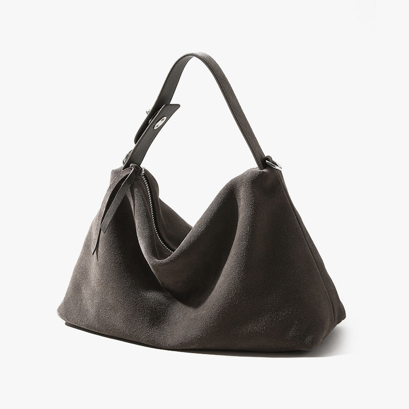 Chic Fall Winter Crossbody Pillow Bag for Women Japanese and Korean Inspired Unique Artsy Design Luxury High Gloss Suede Leather Authentic Real Leather Shoulder Bag