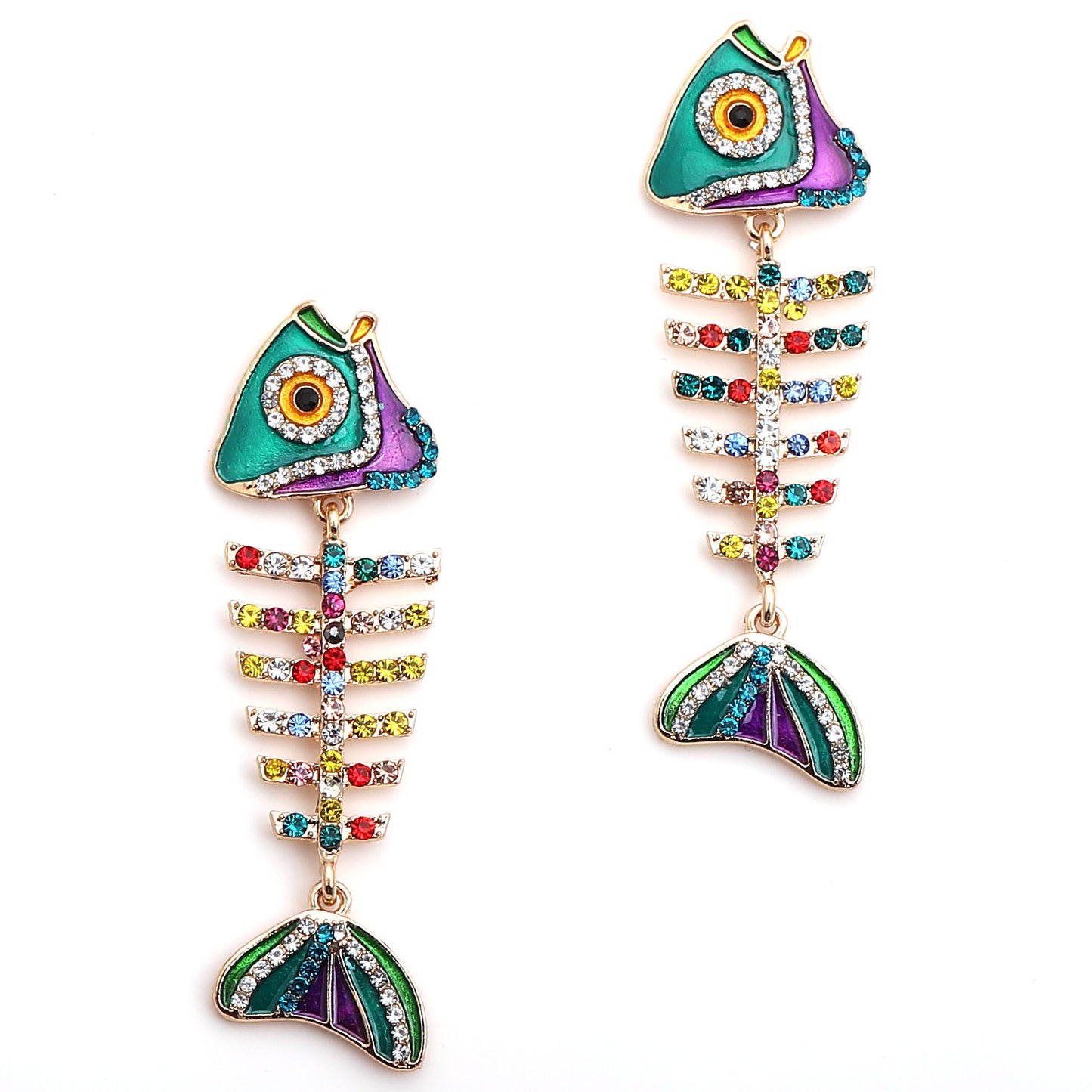 Creative Fish Alloy Rhinestone Women's Earrings - Elegant Metallic Fishbone Drop Earrings - Vintage Statement Jewelry for a Unique Style