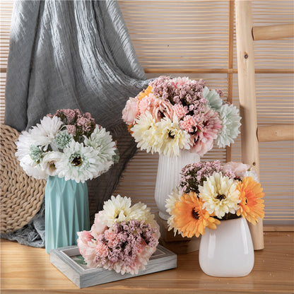 Lifelike Faux African Daisy Flower Bouquet - Elegant Artificial Floral Arrangement in Soft Pink and White, Perfect for Home Decor and Living Room Centerpieces