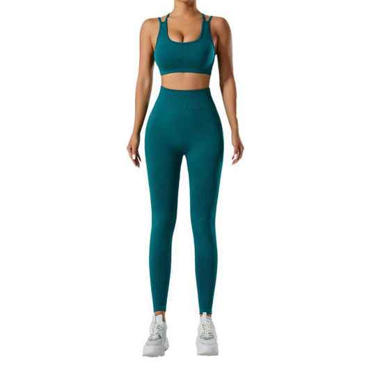 Seamless Jacquard Yoga Outfit for Women Butt Lifting High Waisted Fitness Leggings and Sports Bra Set for Running and Workouts