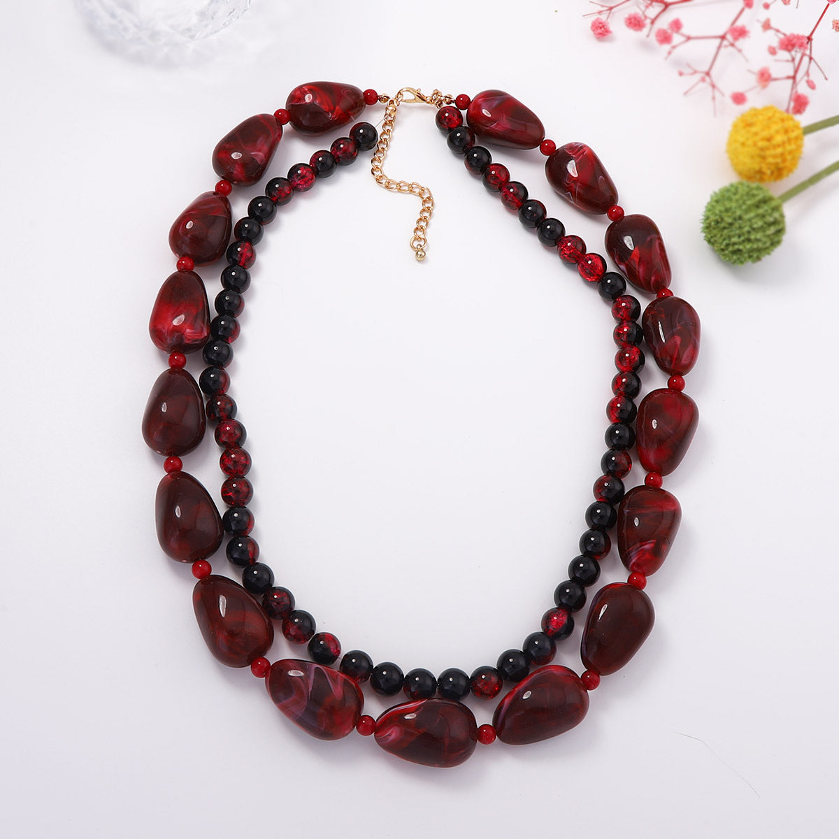 Unique Custom Design Multi-Layered Resin Bead Necklace for Women - Vintage Chic with Versatile Style for Every Occasion