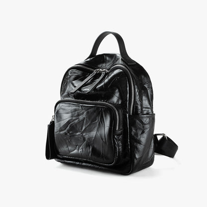 Genuine Grain Leather Folded Texture Double Shoulder Bag Versatile Commuter Tote with Handheld and Single Shoulder Options for Unique Personal Style