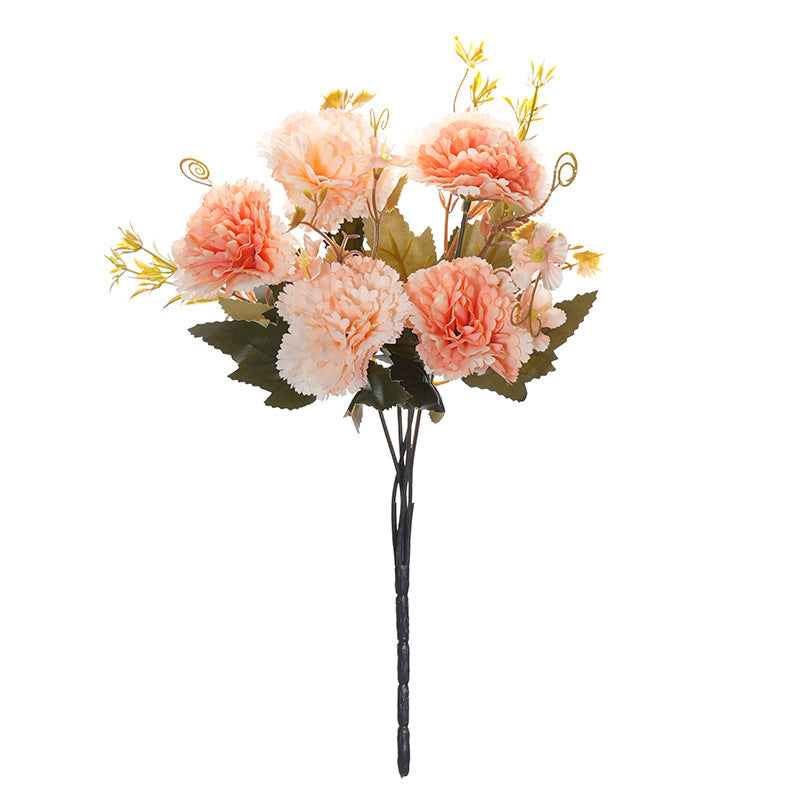 Realistic Faux Carnation Flower Bouquet - Perfect 5-Head Carnation Arrangement for Mother's Day Gift and Home Décor Enhancement