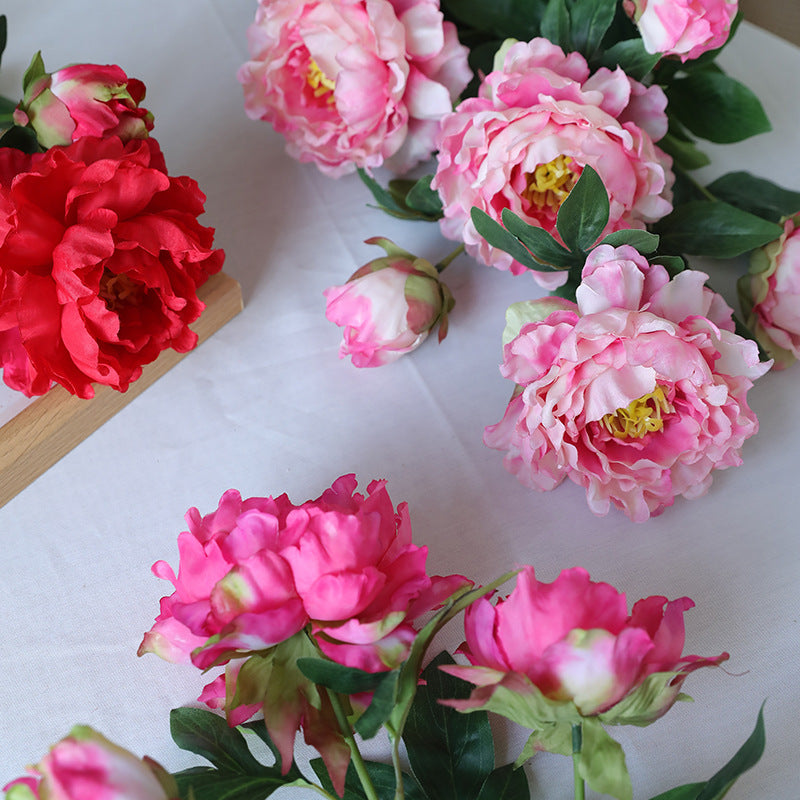 Elegant Three-Headed Fake Peony Flowers for Home Decor - Stunning Faux Floral Arrangements for Weddings, Celebrations, and Photography Props