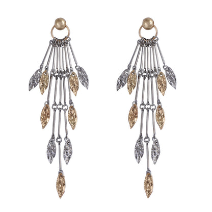 Chic Luxury Long Metal Tassel Earrings with Geometric Leaf Design - Versatile and Elegant Statement Pieces for Women