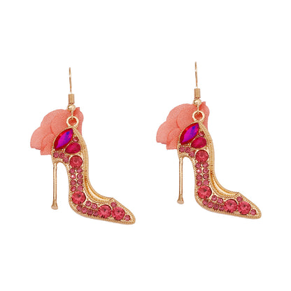 Trendy Personality Cartoon Crystal Shoes Alloy Rhinestone Fabric Earrings - Unique Creative Design for a Stylish Look