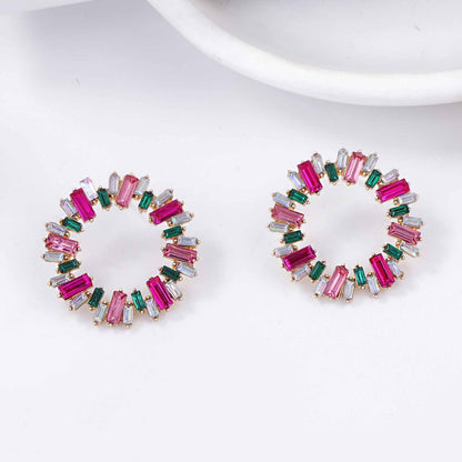 Chic Luxury Geometric Full-Diamond Sunflower Circle Stud Earrings for Women - Versatile Everyday Wear and Perfect for the Office