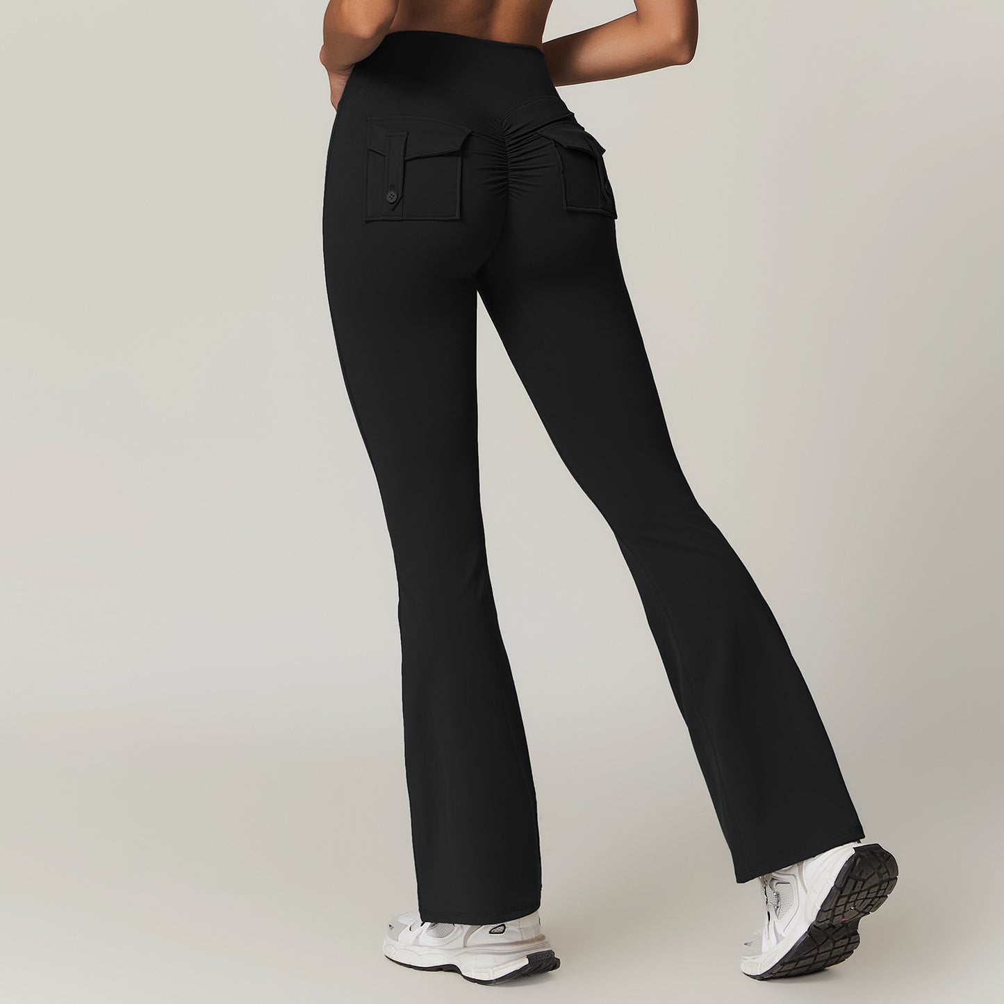 Women's High Waisted Wide Leg Utility Pants with Pockets Slimming and Flare Fitness Leggings for Comfort and Performance Model 8882