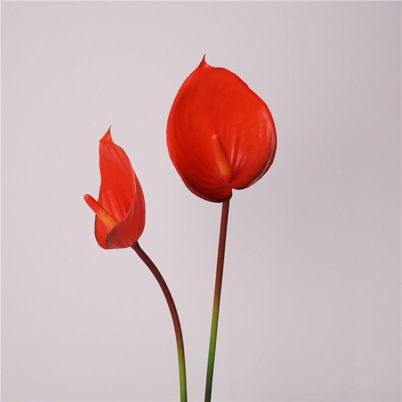 High-Quality Artificial Red Anthurium Flowers - Soft Rubber Candle Display for Stunning Model Home Decorations, Wedding Floral Arrangements, and Photography Props