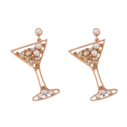 Stunning Pearl-Embellished Hollow Alloy Earrings with Colorful Gemstones - Chic and Versatile Cocktail Glass Series Ear Accessories for Every Occasion