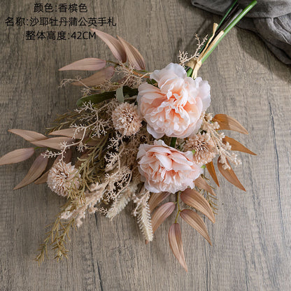 Stunning Artificial Peony & Dandelion Handmade Bouquet - Perfect Home Decor, Wedding Decoration, and Wall Art - CF01276